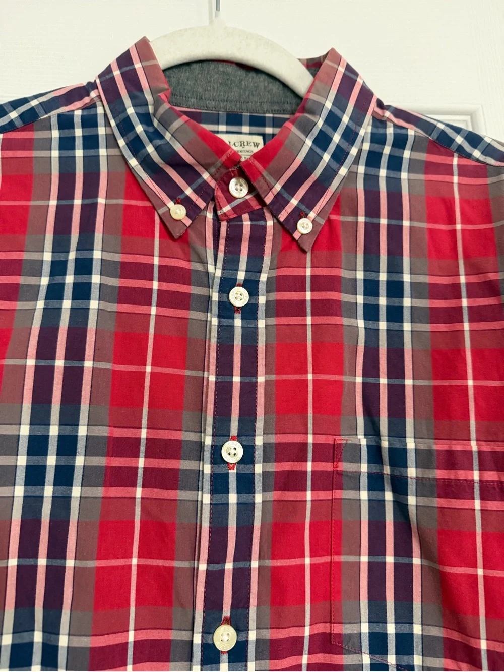 J crew button down washed‎ Tartan red blue plaid 100% cotton size medium